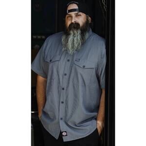 Dixxon Button Up Shirt Mens L Gray Short Sleeve Workwear Mechanic Shop Workforce